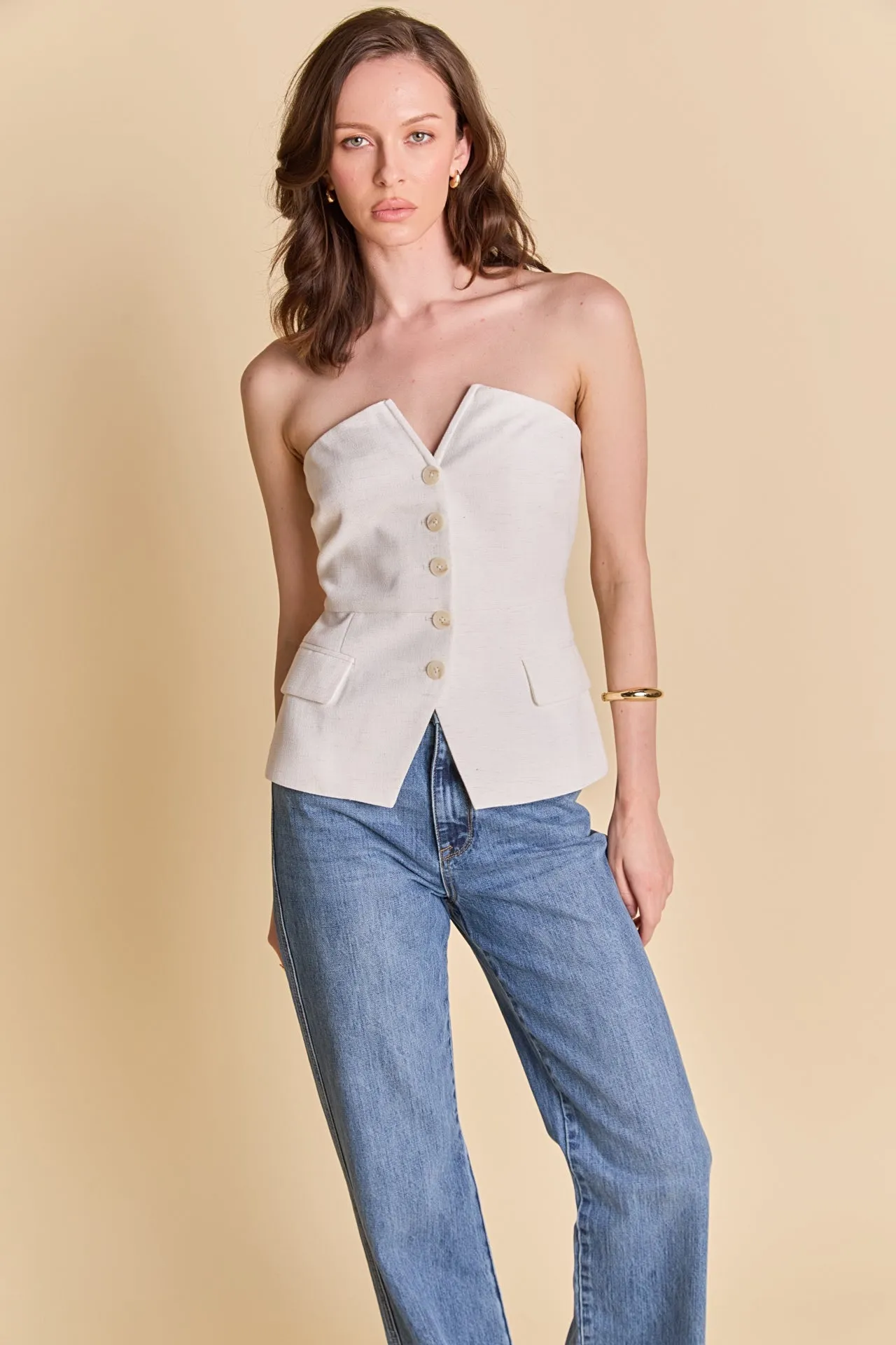 Linen Button Up Tube Top sold by Endless Rose product image thumbnail 5
