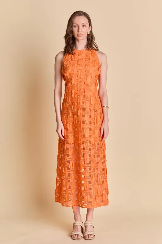 Grid Textured Sleeveless Midi Dress made by Endless Rose