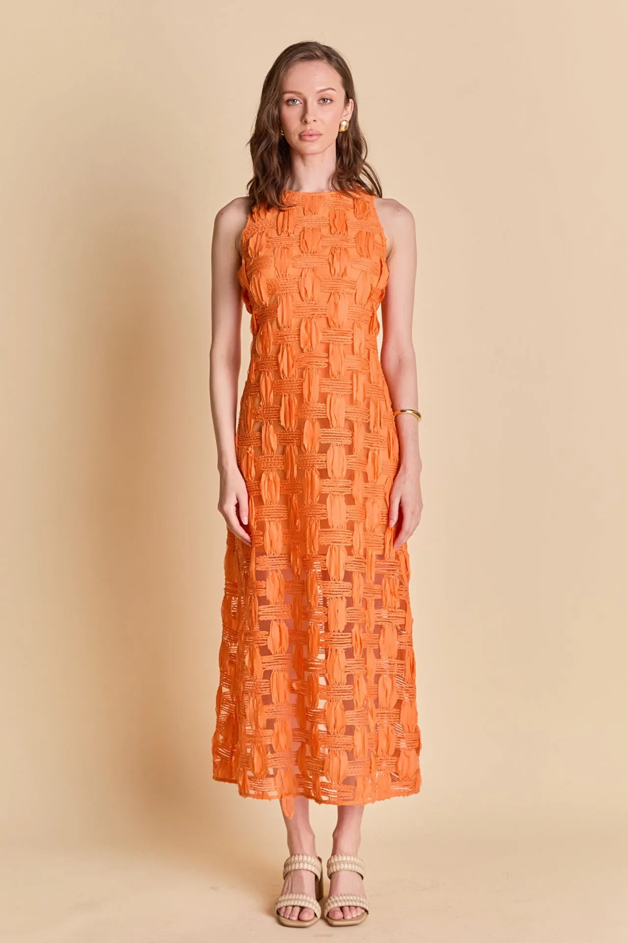 Grid Textured Sleeveless Midi Dress sold by Endless Rose