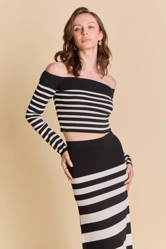 Striped Knit Off Shoulder Sweater sold by Endless Rose