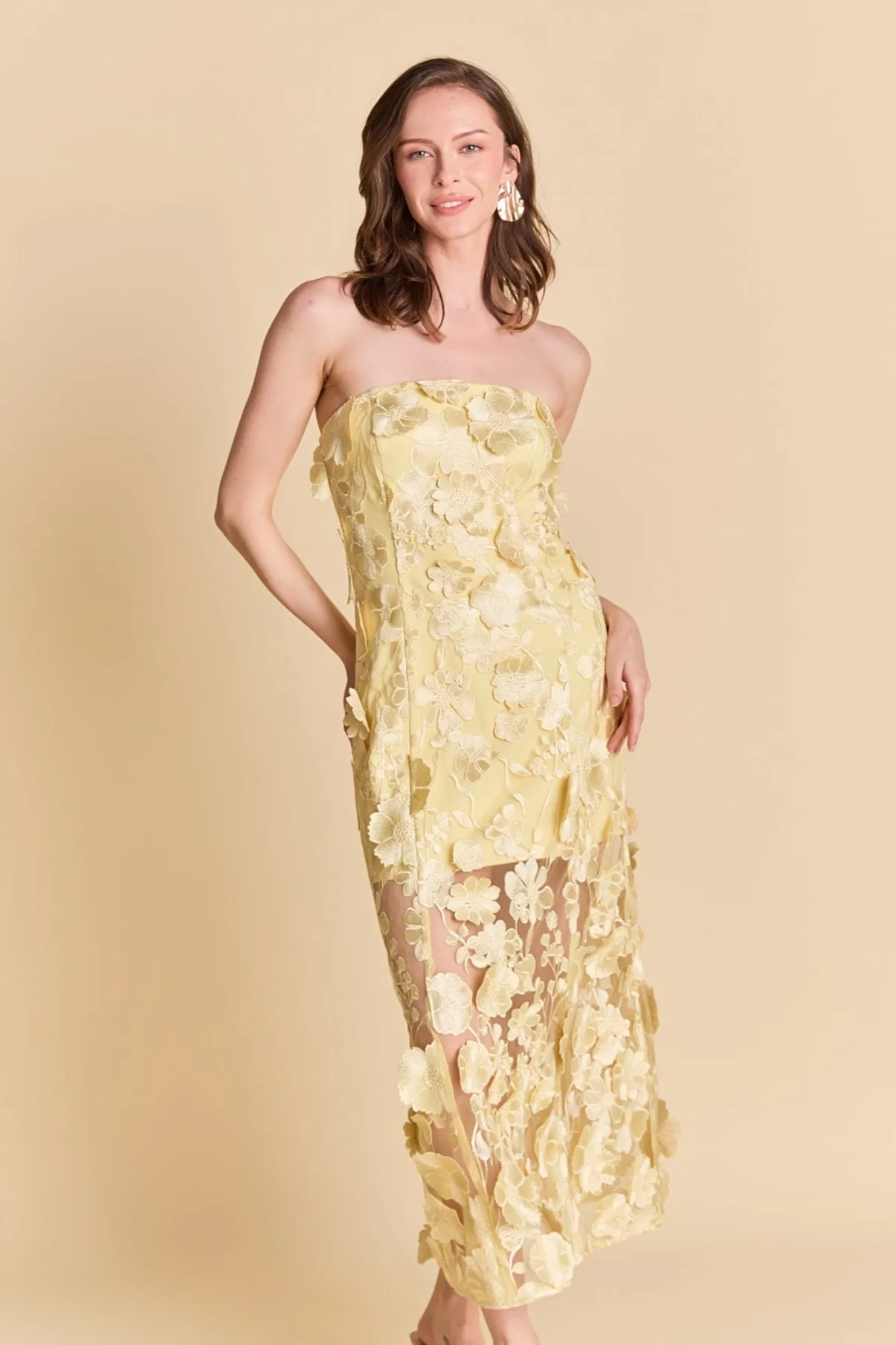 Strapless Floral Embroidered Maxi Dress sold by Endless Rose