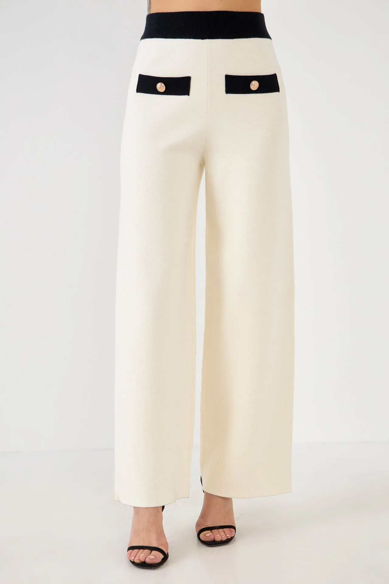 Contrast Band Knit Pants with Gold Buttons sold by Endless Rose product image thumbnail 2