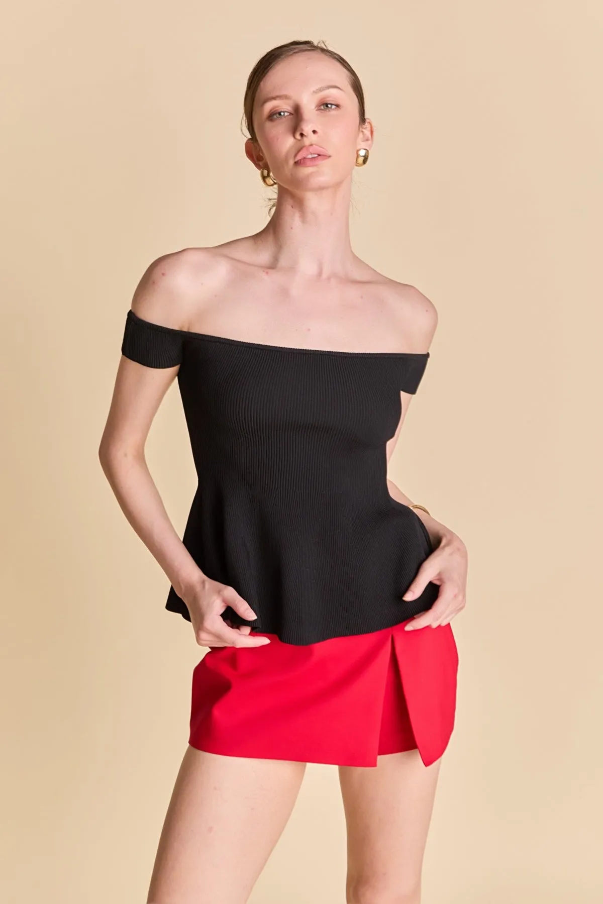 Knit Pleated Off Shoulder Top sold by Endless Rose