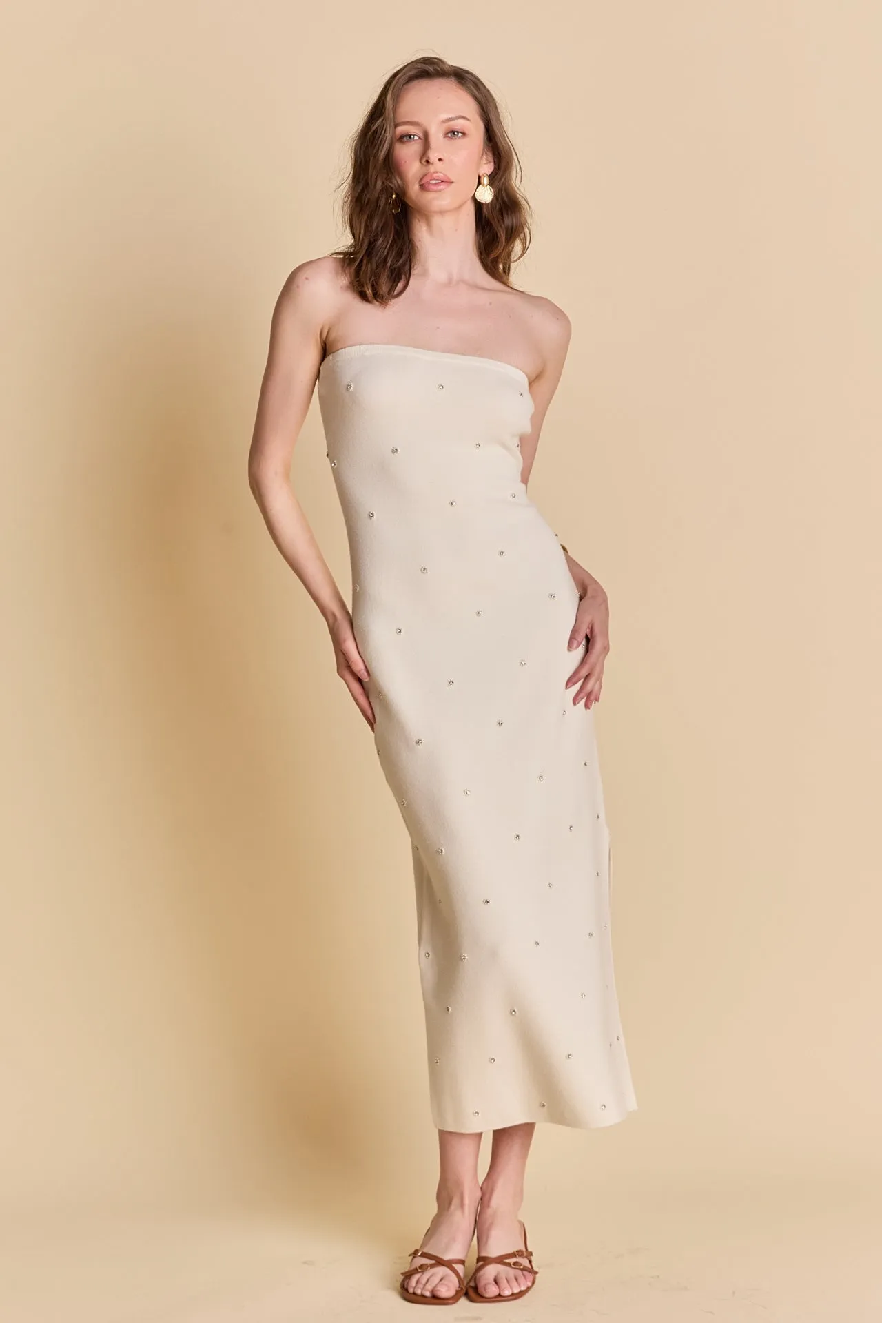 Embellished Strapless Knit Midi Dress sold by Endless Rose