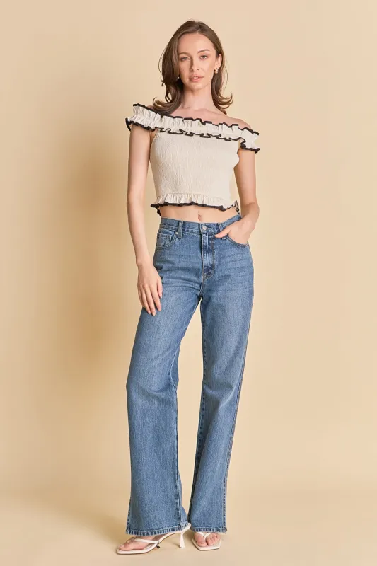 Marina Off the Shoulder Ruffle Smocked Top sold by Endless Rose