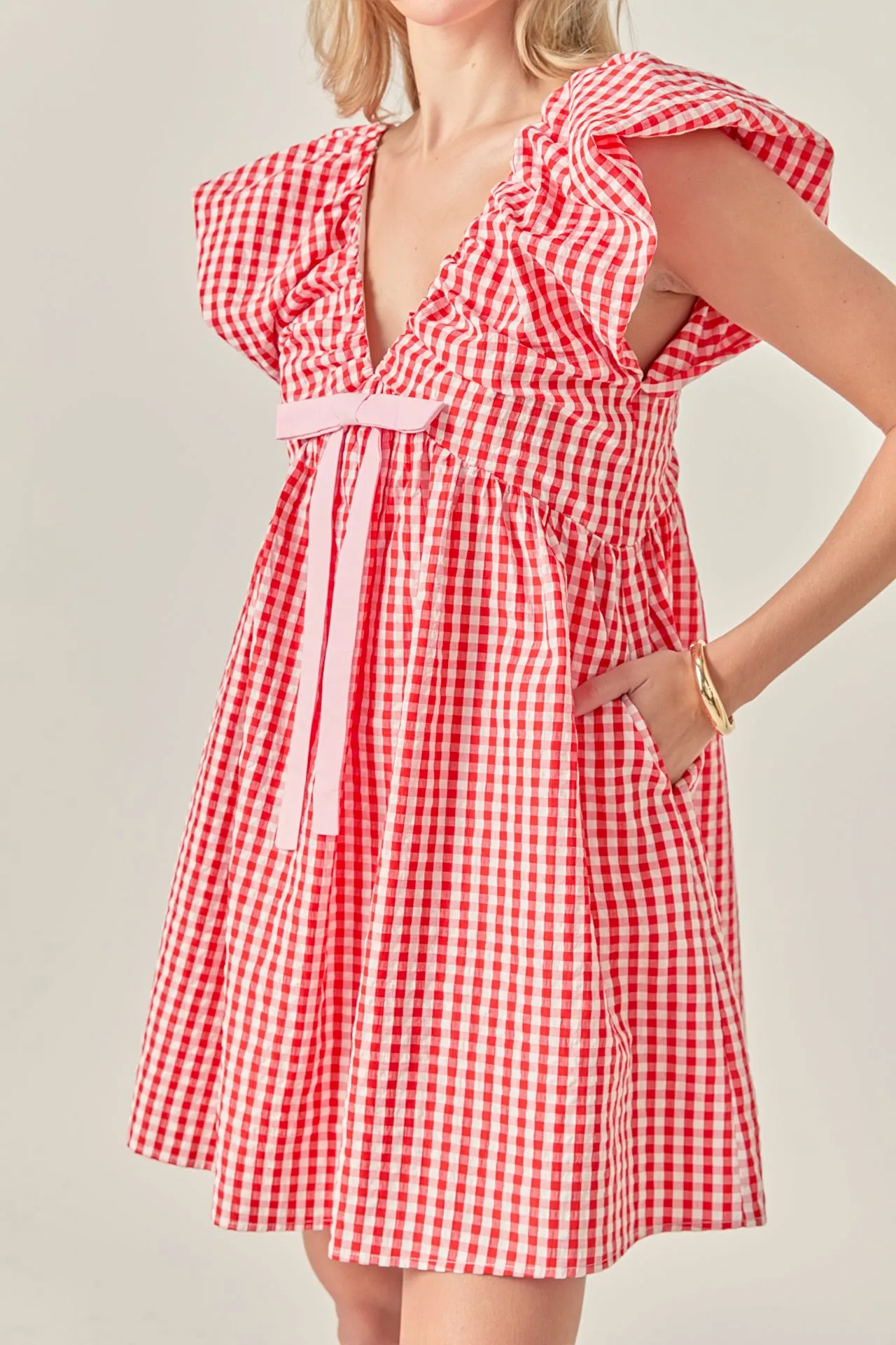 Gingham Blouson Shoulder Mini Dress sold by Endless Rose product image thumbnail 2