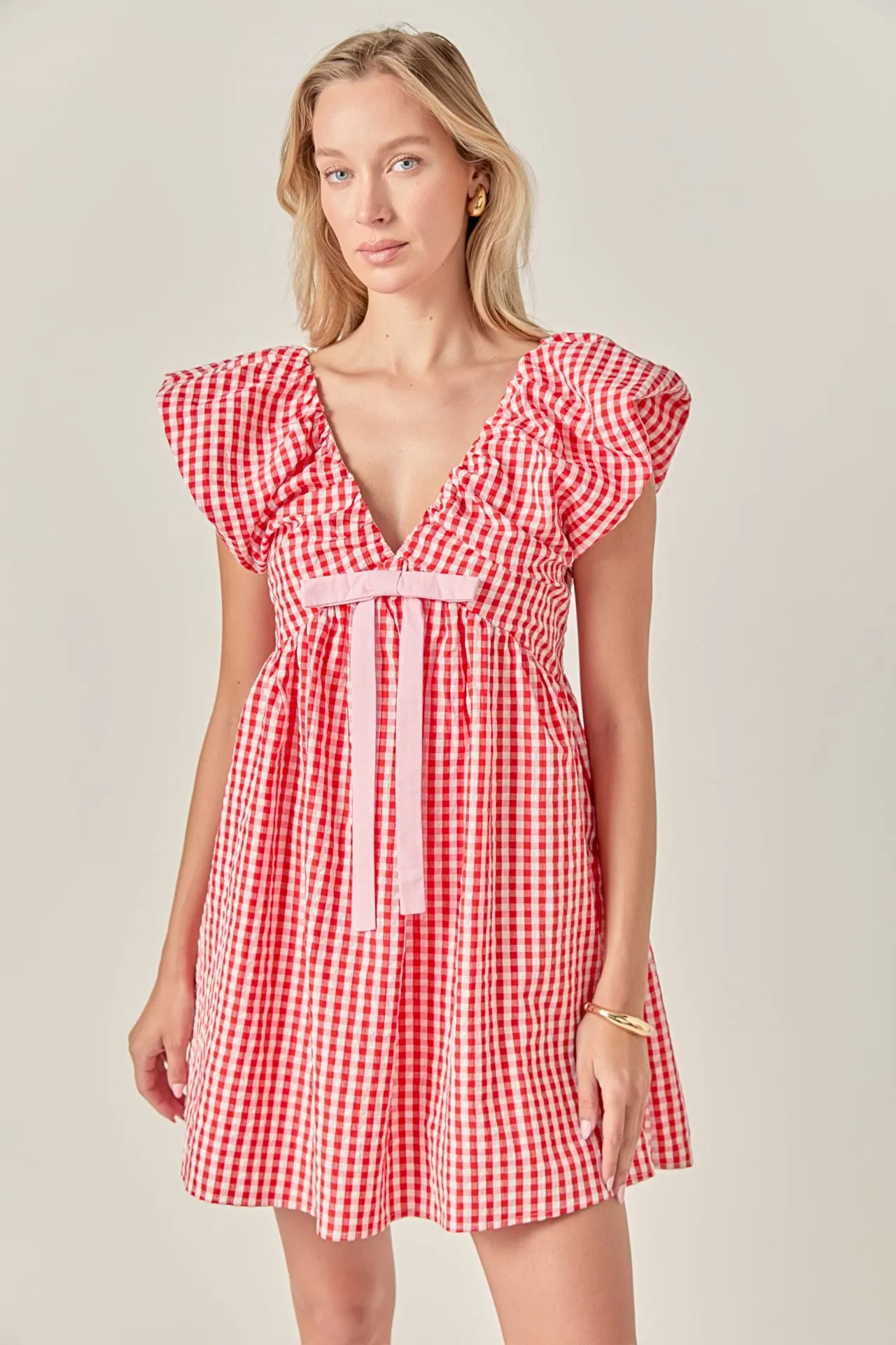 Gingham Blouson Shoulder Mini Dress sold by Endless Rose product image thumbnail 5