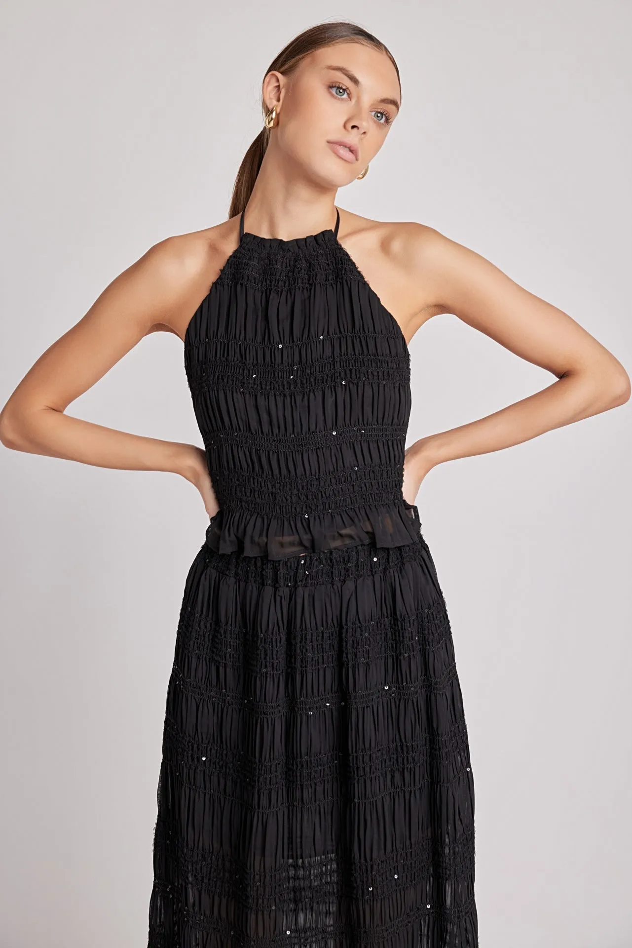 Chiffon Gathered Sequins Maxi Skirt sold by Endless Rose product image thumbnail 5