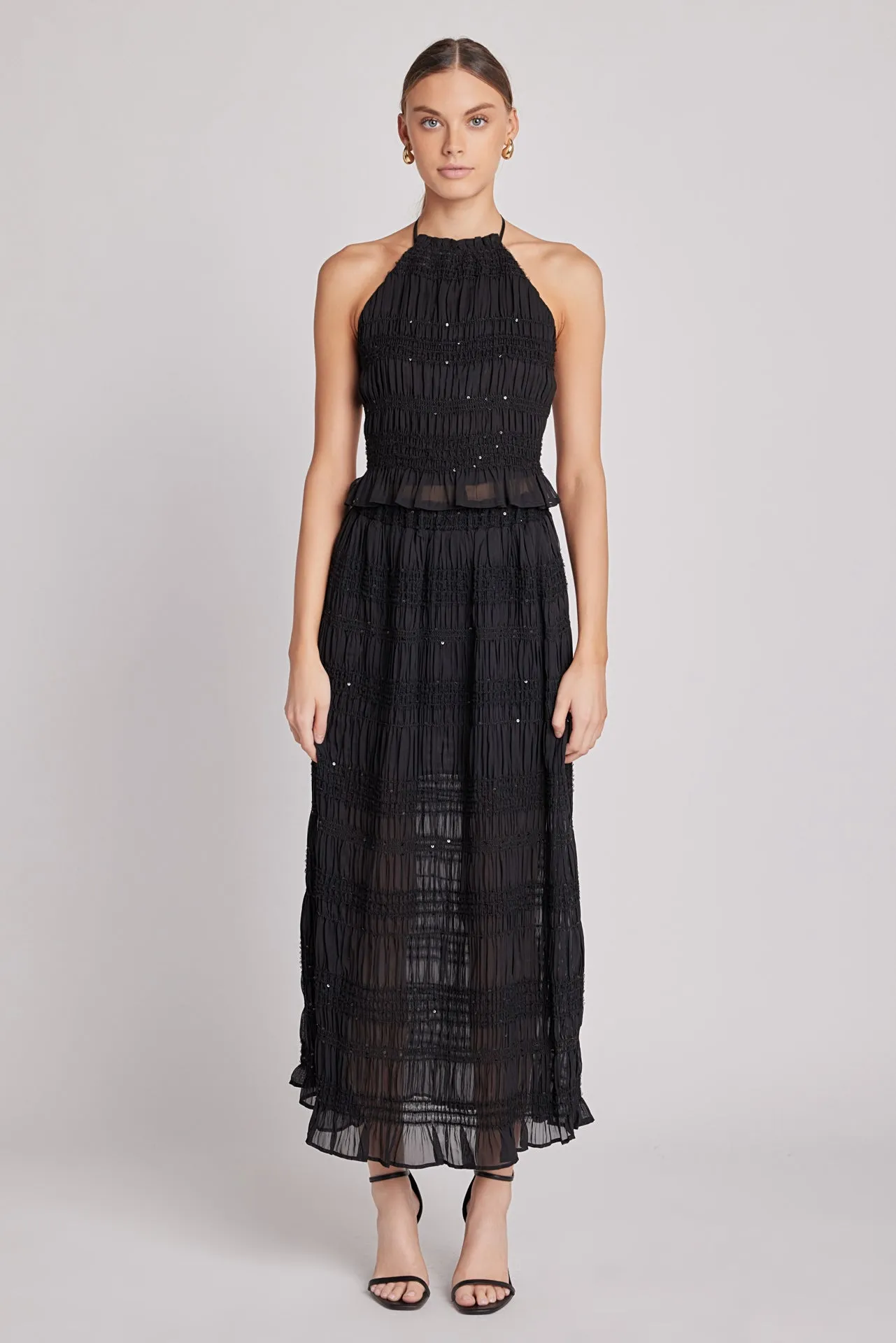 Chiffon Gathered Sequins Maxi Skirt sold by Endless Rose