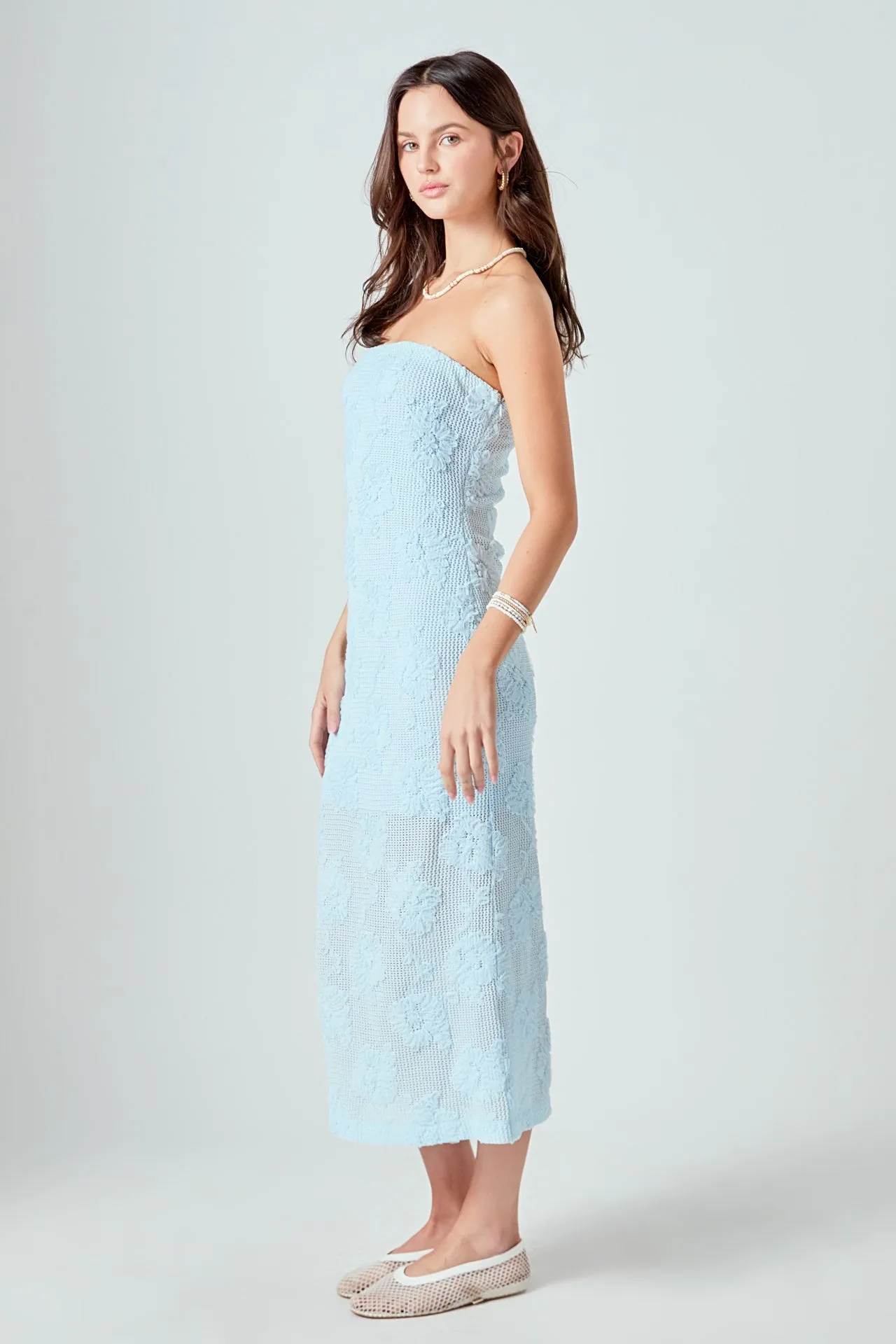 Mesh Embroidered Midi Strapless Dress sold by Endless Rose product image thumbnail 3