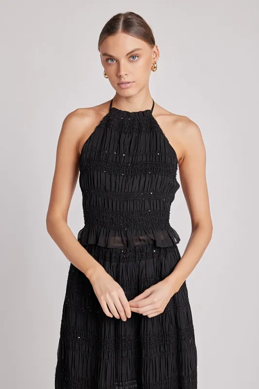Chiffon Gathered Sequins Halter Top sold by Endless Rose