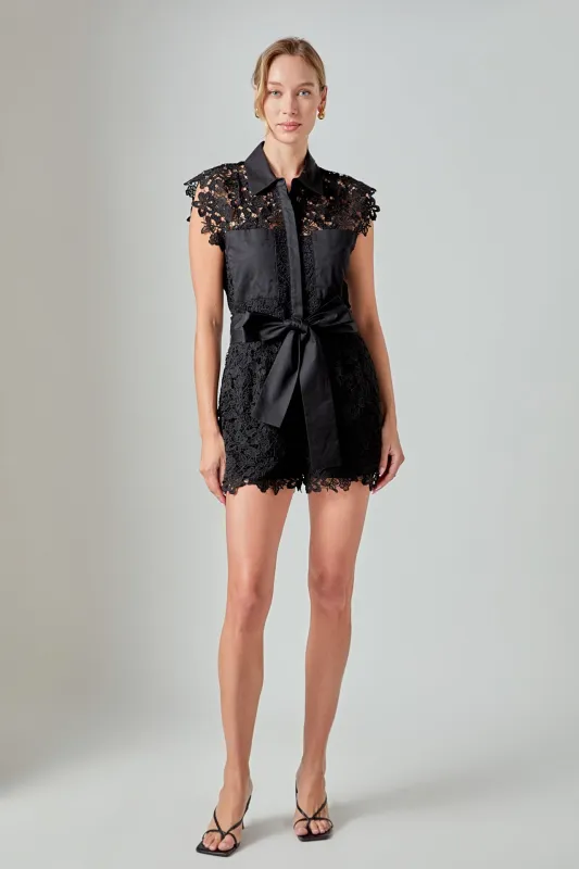 Astrid Belted Lace Romper made by Endless Rose