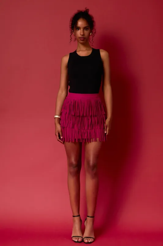 Faux Suede Fringe Mini Skirt sold by Endless Rose