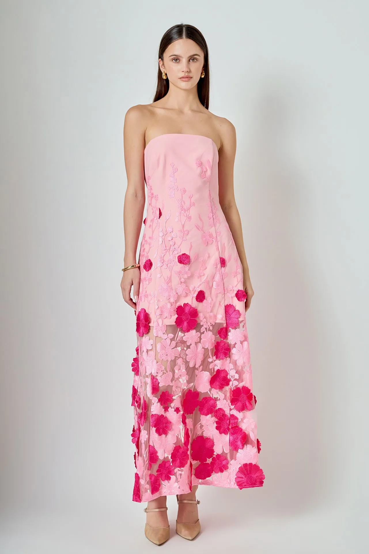 Embroidered 3D Applique Strapless Maxi Dress sold by Endless Rose