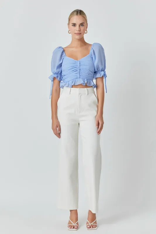Chiffon Gridded Gathered Top sold by Endless Rose