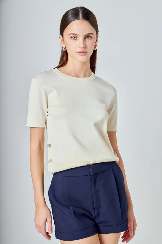 Side Bow Buttoned Knit Top sold by Endless Rose