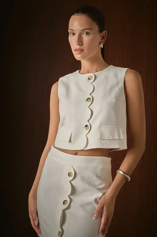 Catherine Scallop Edge Cropped Linen Vest made by Endless Rose