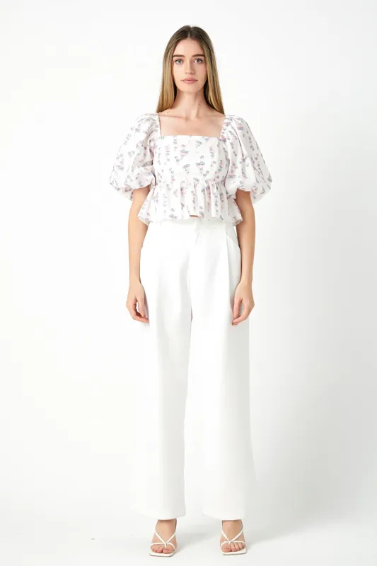 Blouson Sleeve Floral Textured Top sold by Endless Rose