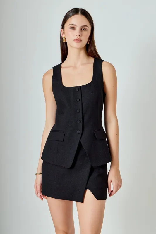 Tweed Buttoned Scoop Neck Vest sold by Endless Rose