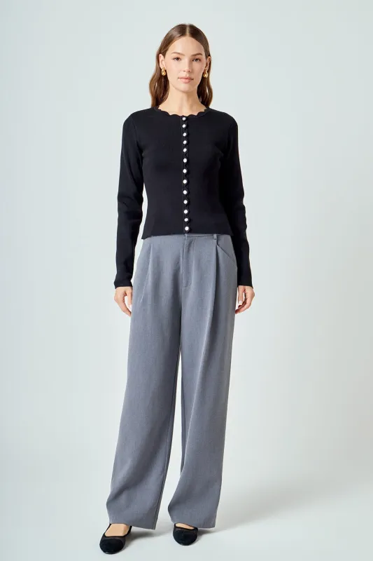 Scalloped Accent Split Long Cardigan sold by Endless Rose