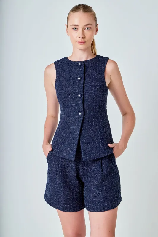 Tweed Buttoned Sleeveless Top made by Endless Rose