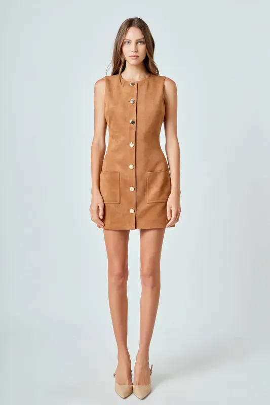 Faux Suede Round Neck Buttoned Mini Dress sold by Endless Rose