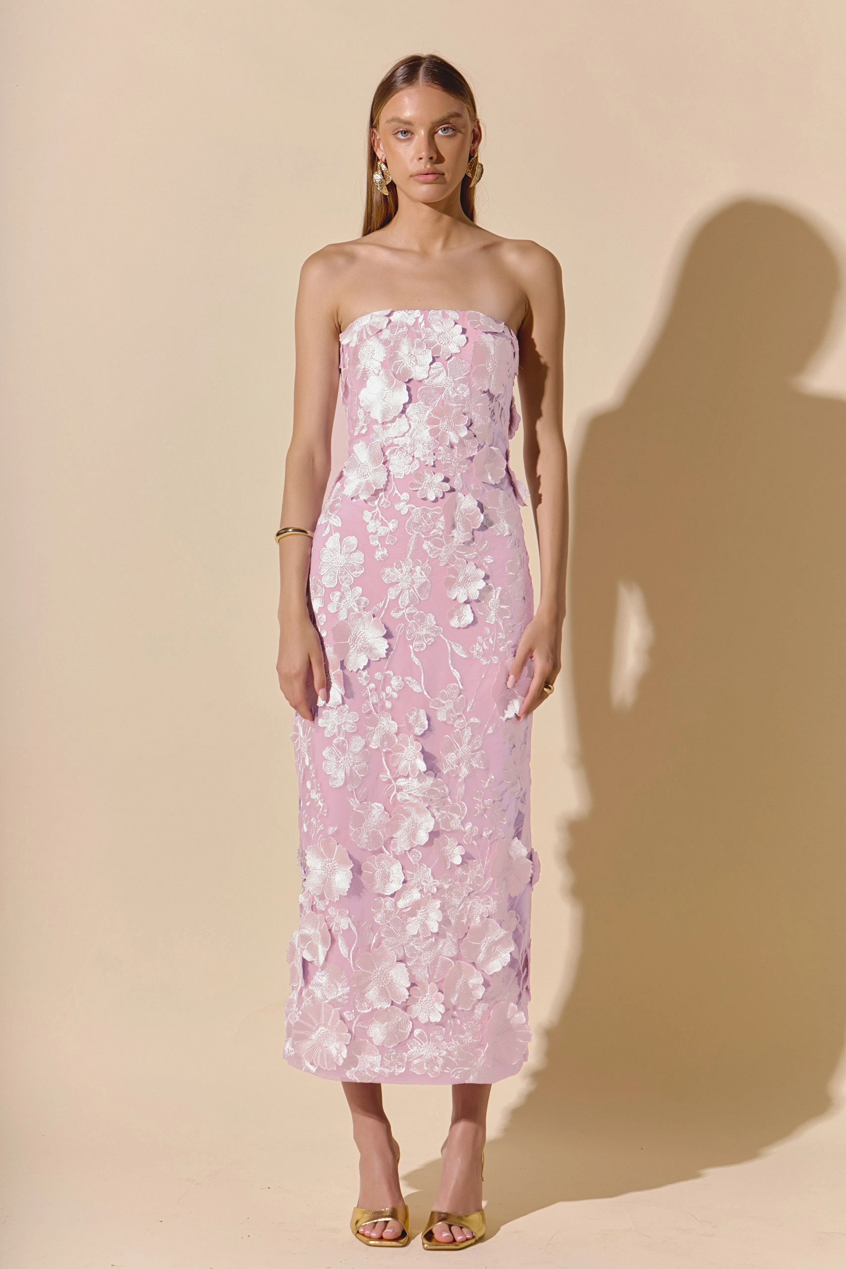 Strapless 3D applique Midi Dress sold by Endless Rose