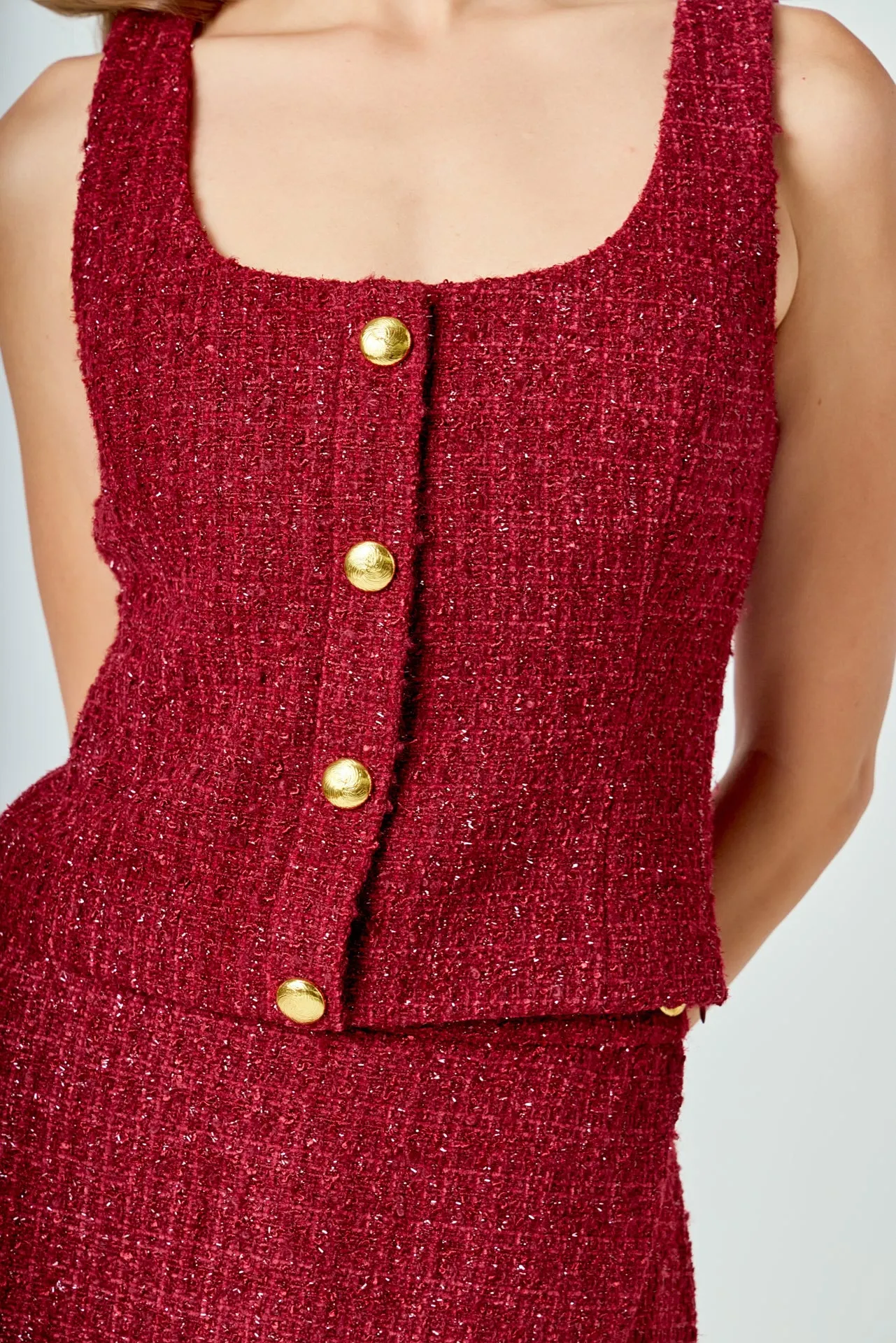 Tweed Scoop Neck Buttoned Top sold by Endless Rose product image thumbnail 2