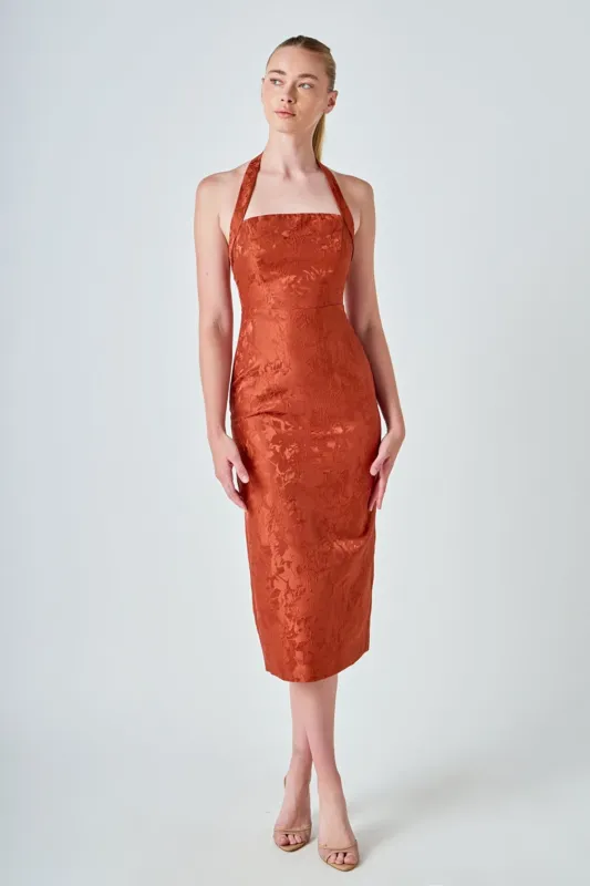 Jacquard Halter Column Midi Dress sold by Endless Rose