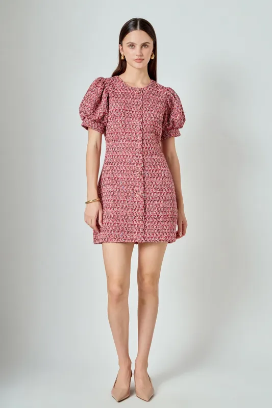 Tweed Puffed Sleeve Mini Dress sold by Endless Rose