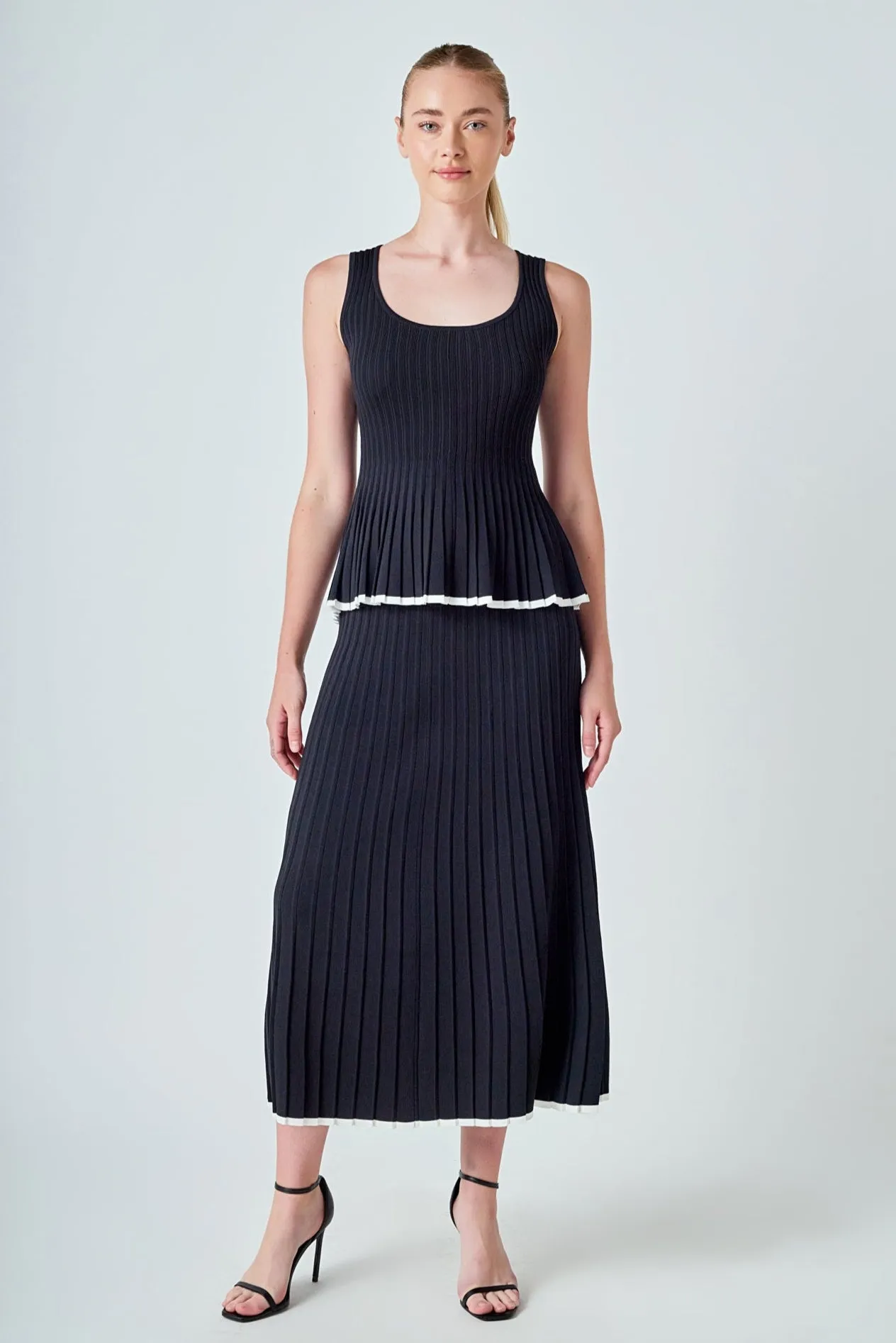 Knit Pleated Tip Detail Midi Skirt sold by Endless Rose