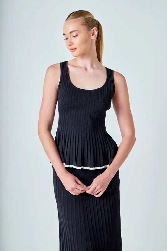 Knit Pleated Tipped Sleeveless Top sold by Endless Rose