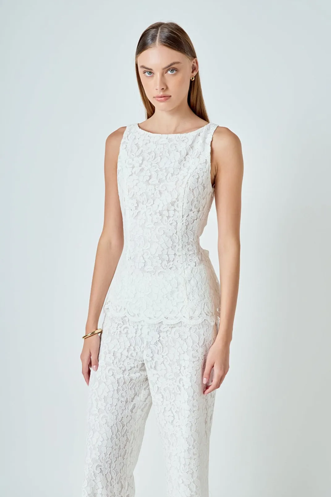 Lace Sleeveless Long Top With Belt sold by Endless Rose