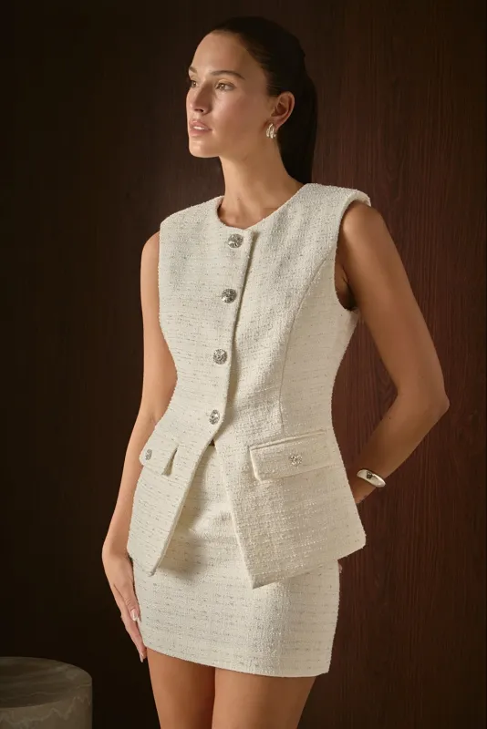 Jewel Buttoned Tweed Vest sold by Endless Rose