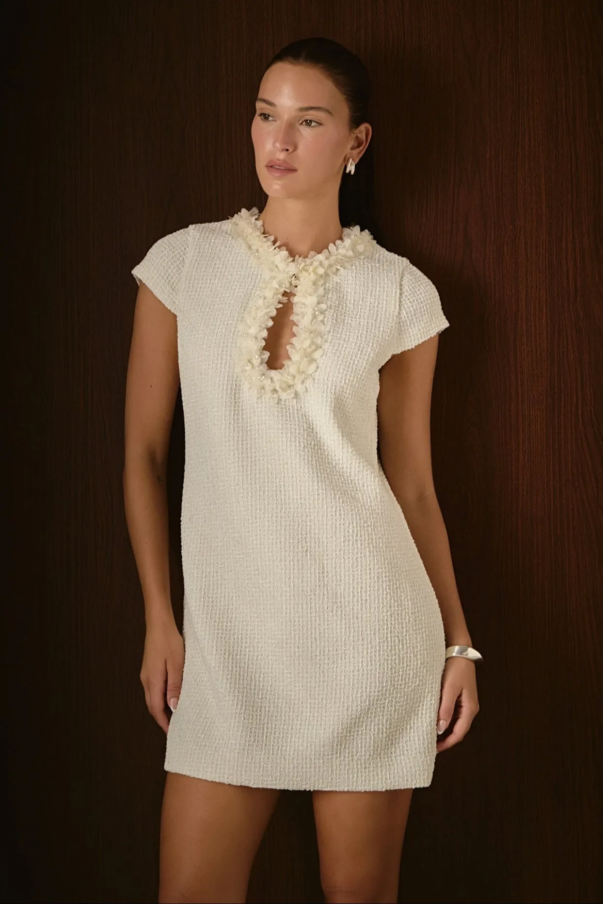 Tweed Shift Dress with Floral Trim sold by Endless Rose