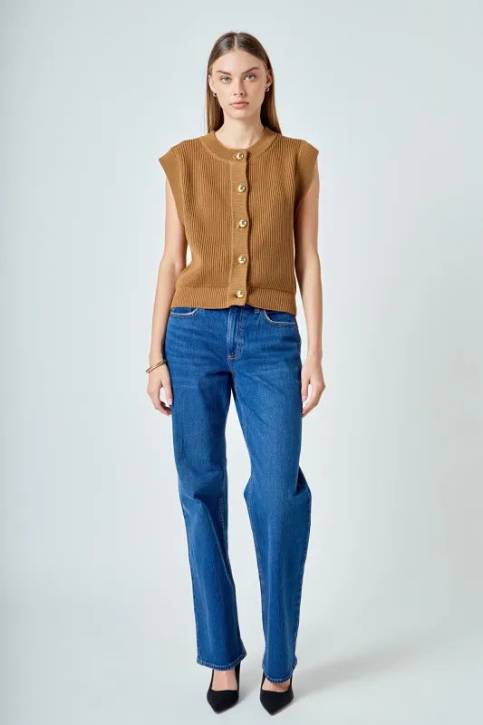 Sleeveless Knit Buttoned Vest Top sold by Endless Rose