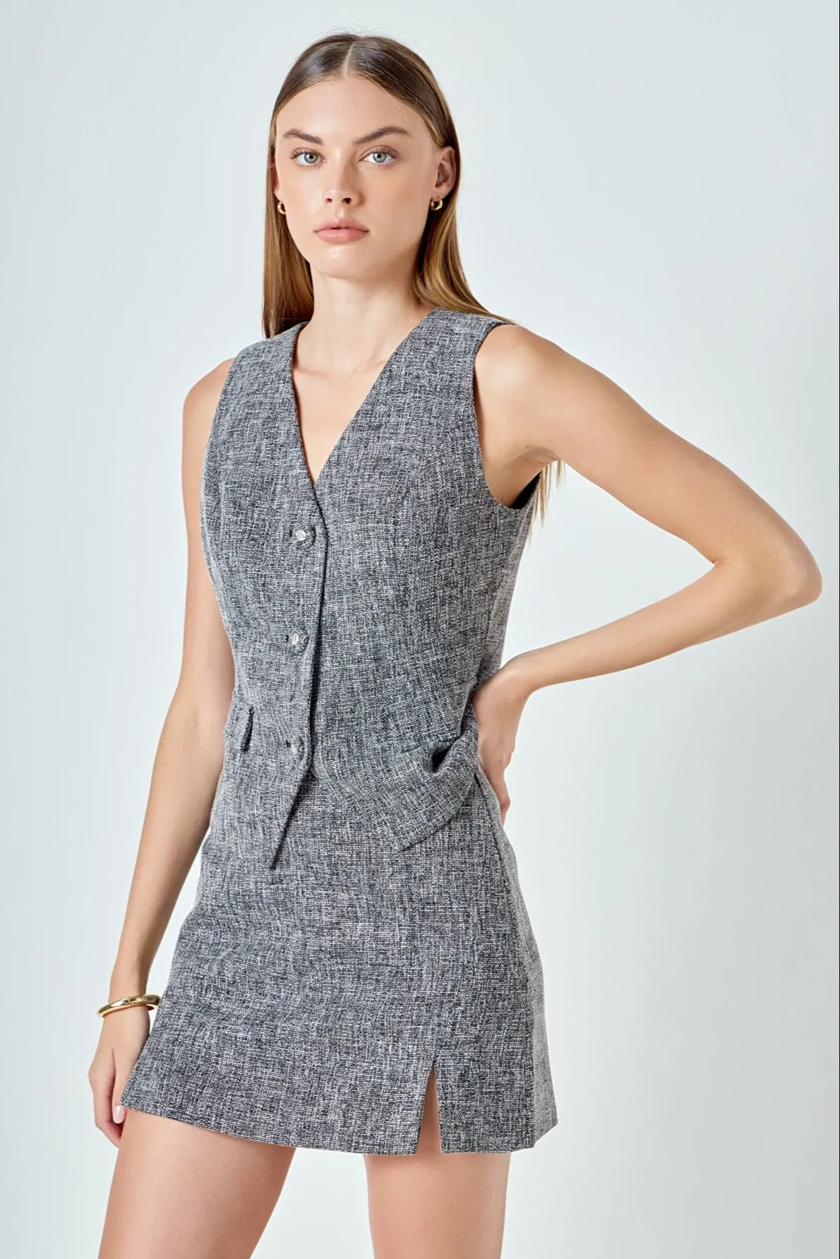 Tweed Front Slit Cutout Mini Skirt sold by Endless Rose product image thumbnail 5