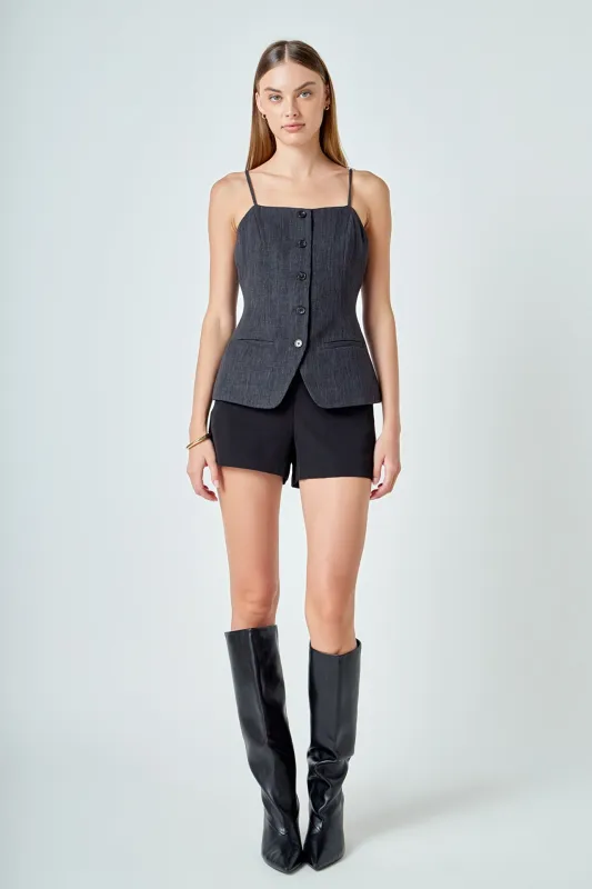 Linen Button Up Vest Top sold by Endless Rose