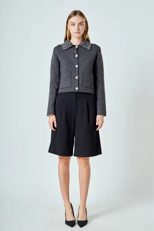 Pearl Embellished Collar Cardigan sold by Endless Rose