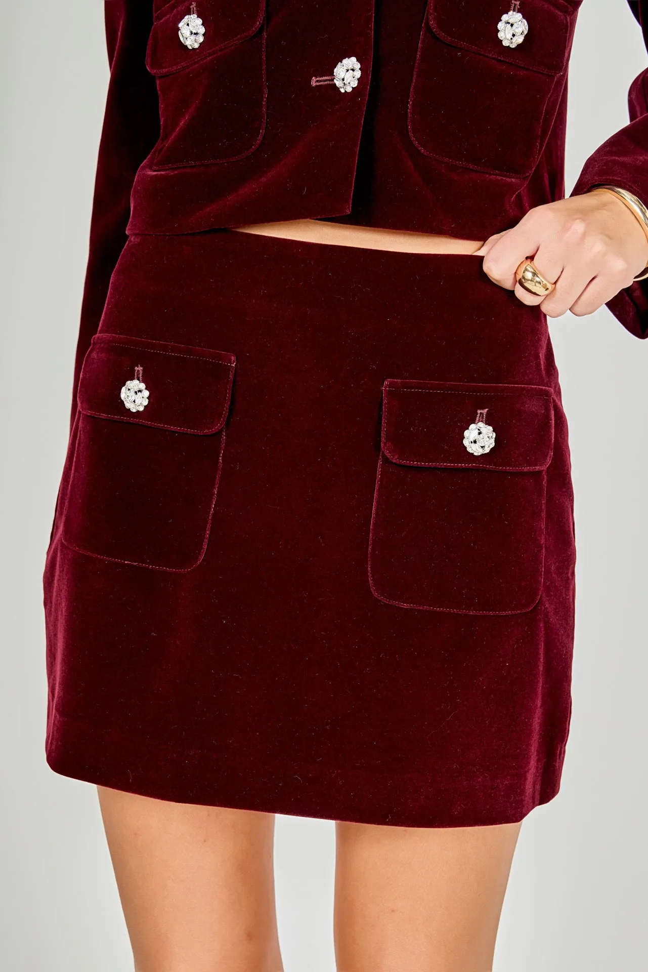 Velvet Jeweled Button Mini Skirt sold by Endless Rose product image thumbnail 2