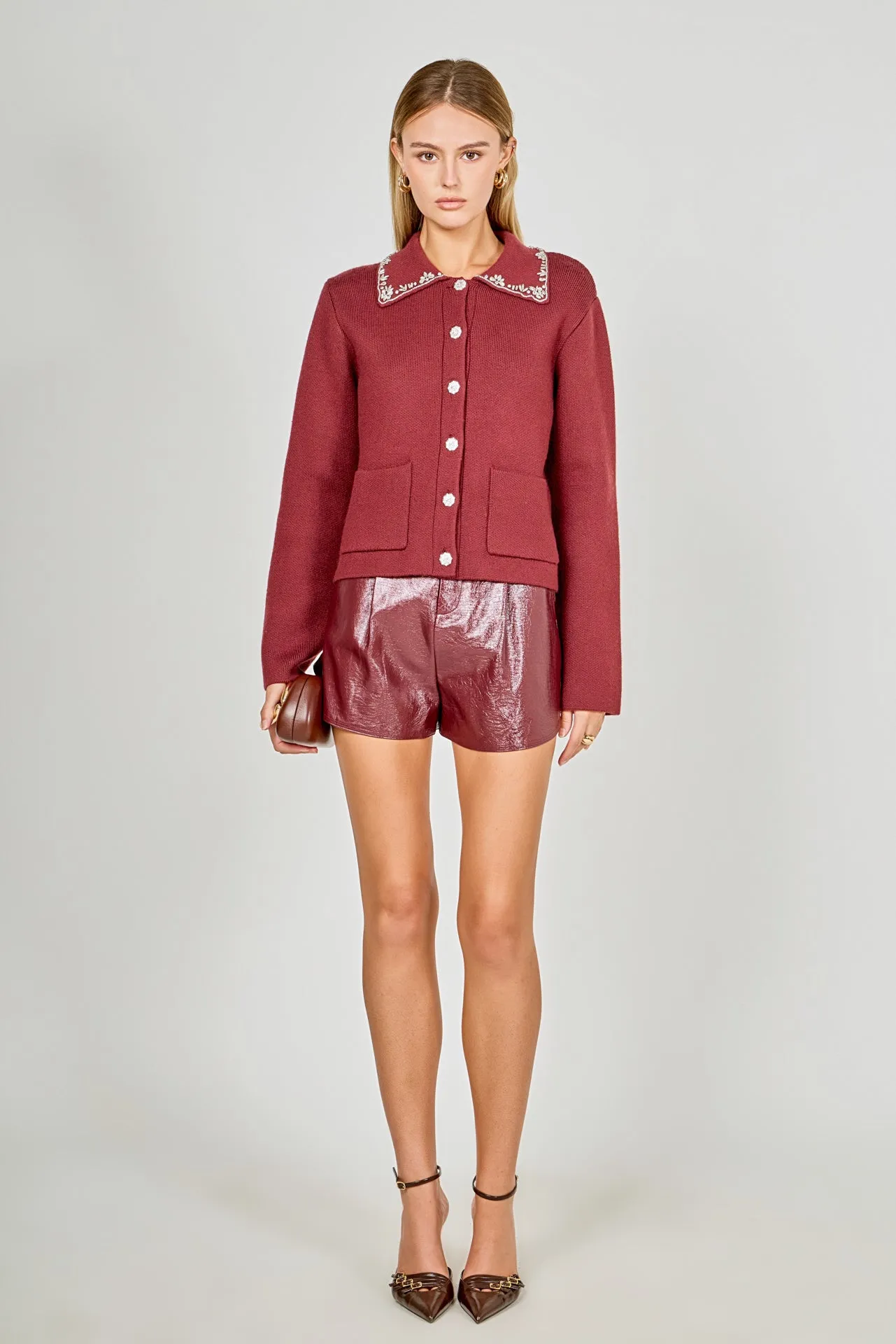 Arden Embellished Collar Button Up Cardigan sold by Endless Rose