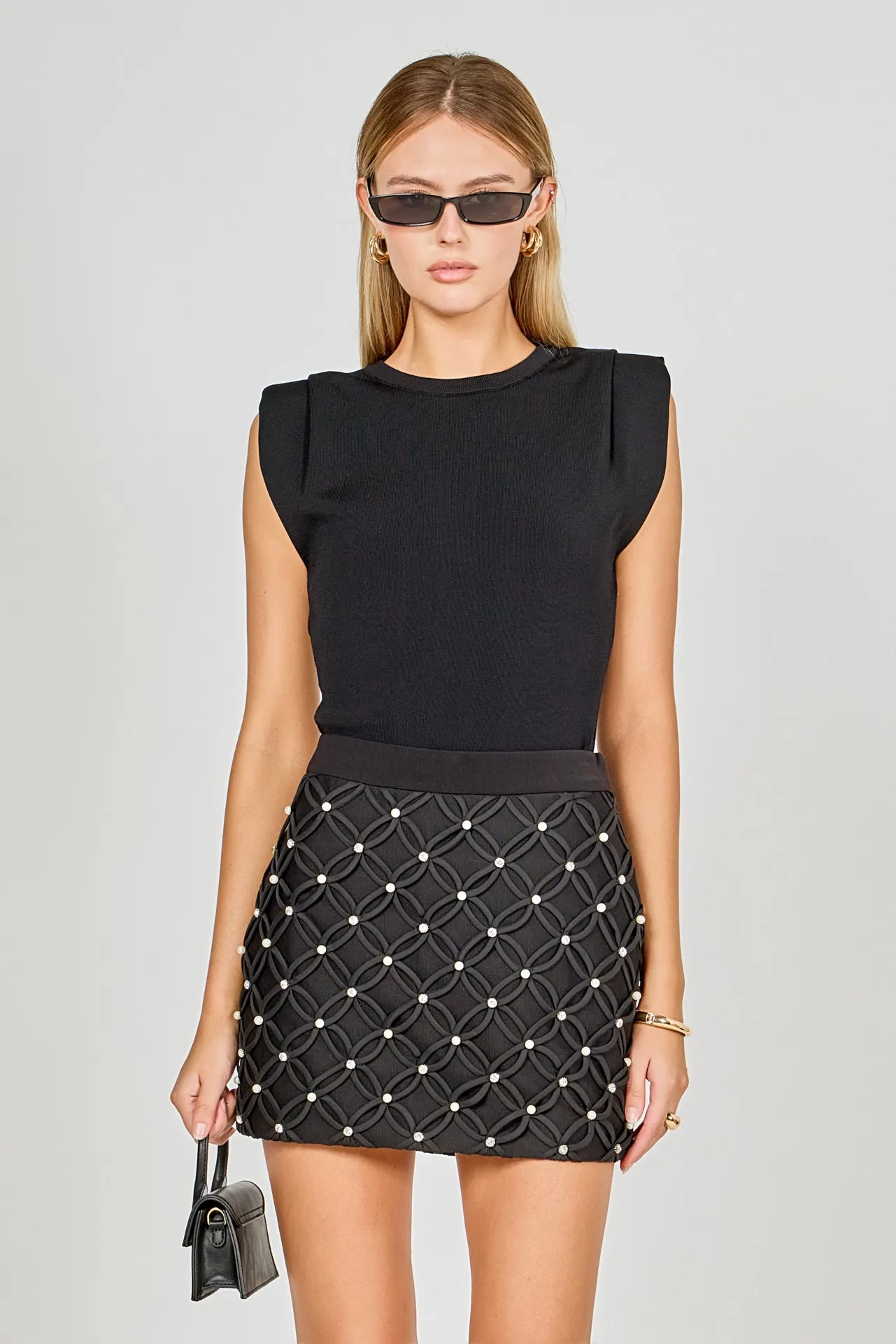 Rhinestone and Pearl Detail Mini Skirt sold by Endless Rose product image thumbnail 5