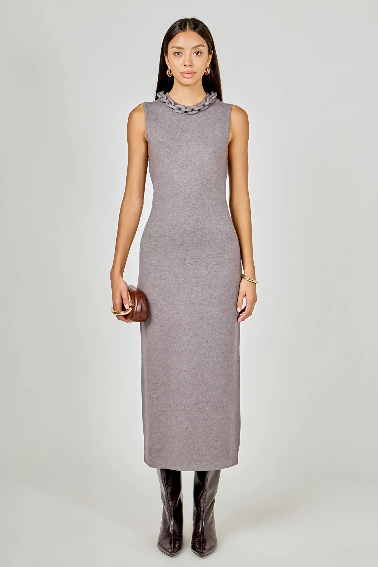 Gia Knitted Chain Detail Sleeveless Midi Dress sold by Endless Rose