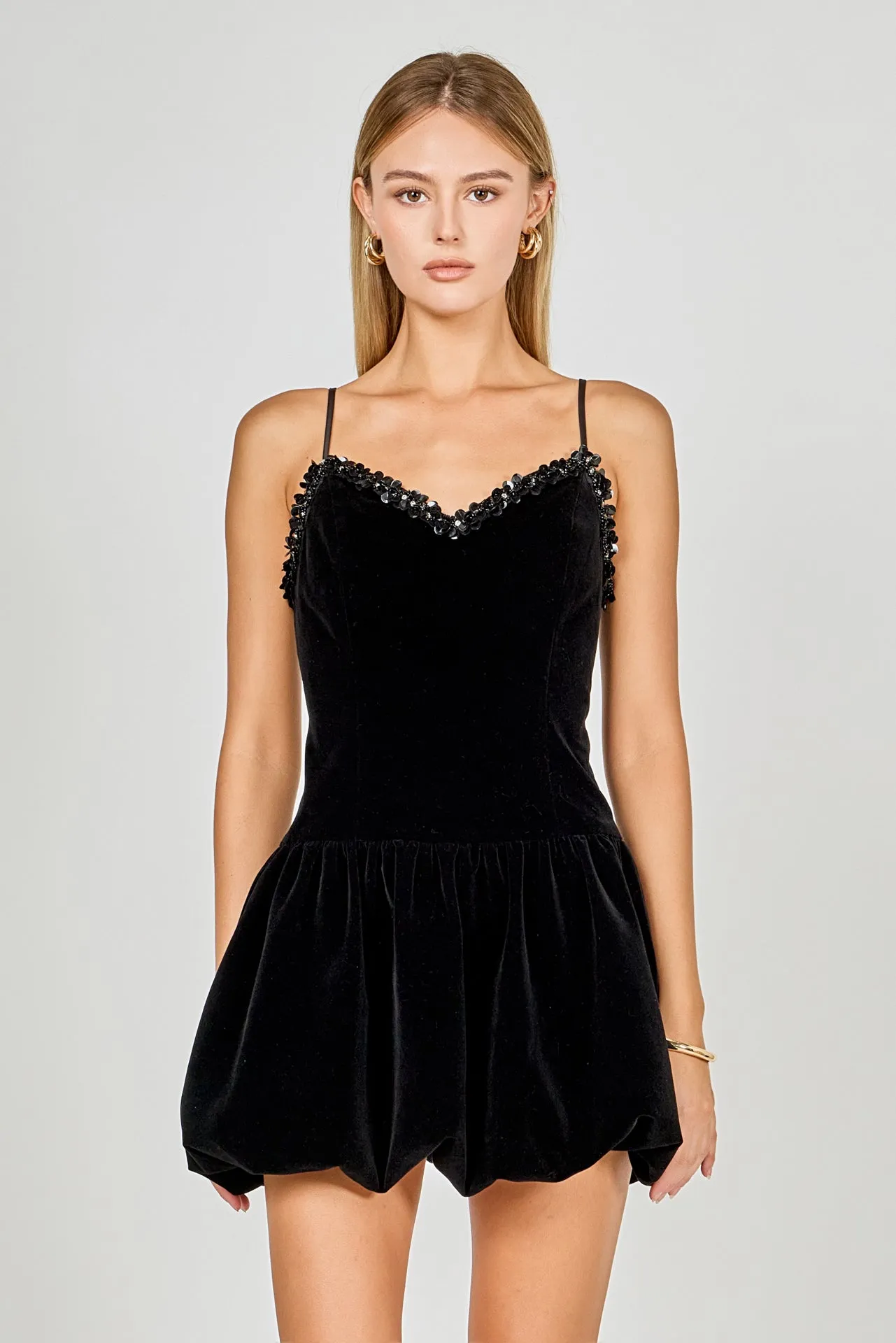 Jewel Trim Velvet Mini Bubble Dress sold by Endless Rose product image thumbnail 5