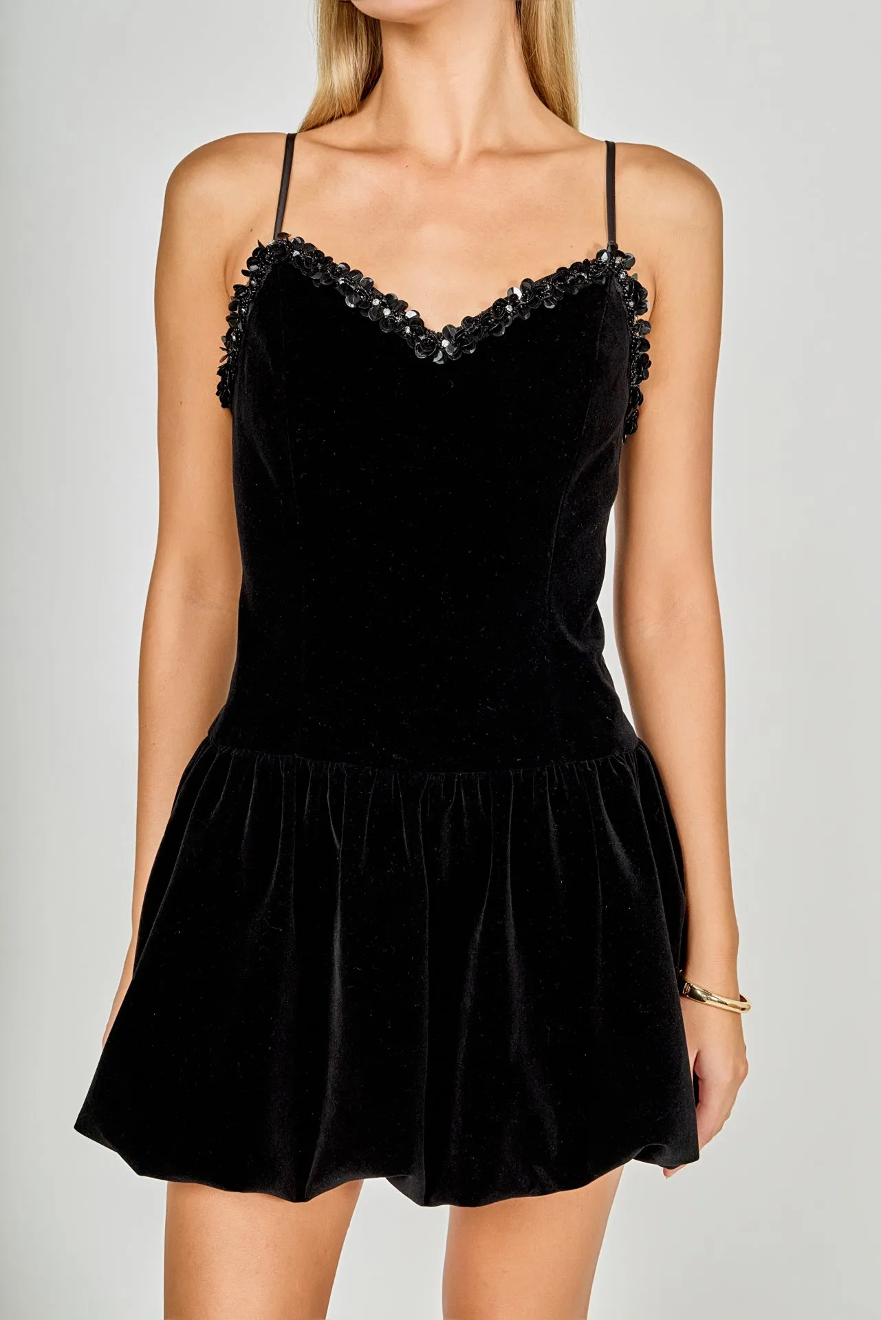 Jewel Trim Velvet Mini Bubble Dress sold by Endless Rose product image thumbnail 2