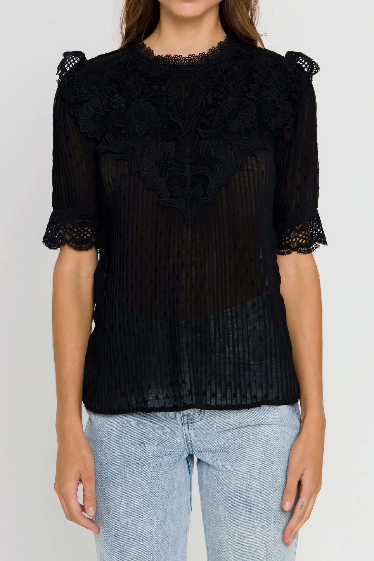Lace Detail Dotted Top sold by Endless Rose product image thumbnail 2
