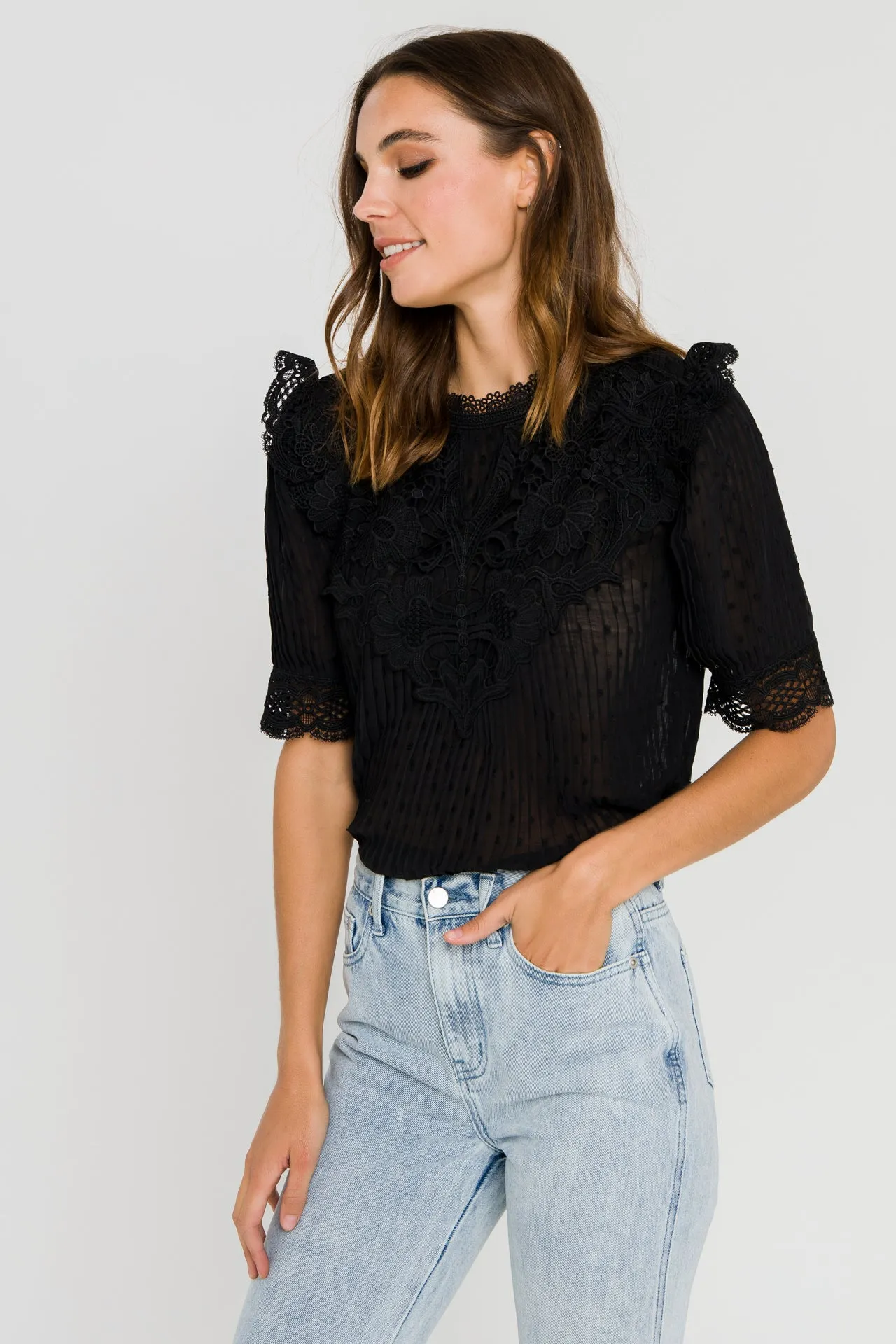 Lace Detail Dotted Top sold by Endless Rose product image thumbnail 5