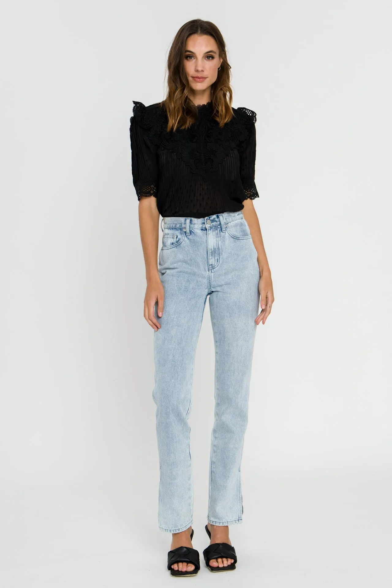 Lace Detail Dotted Top sold by Endless Rose