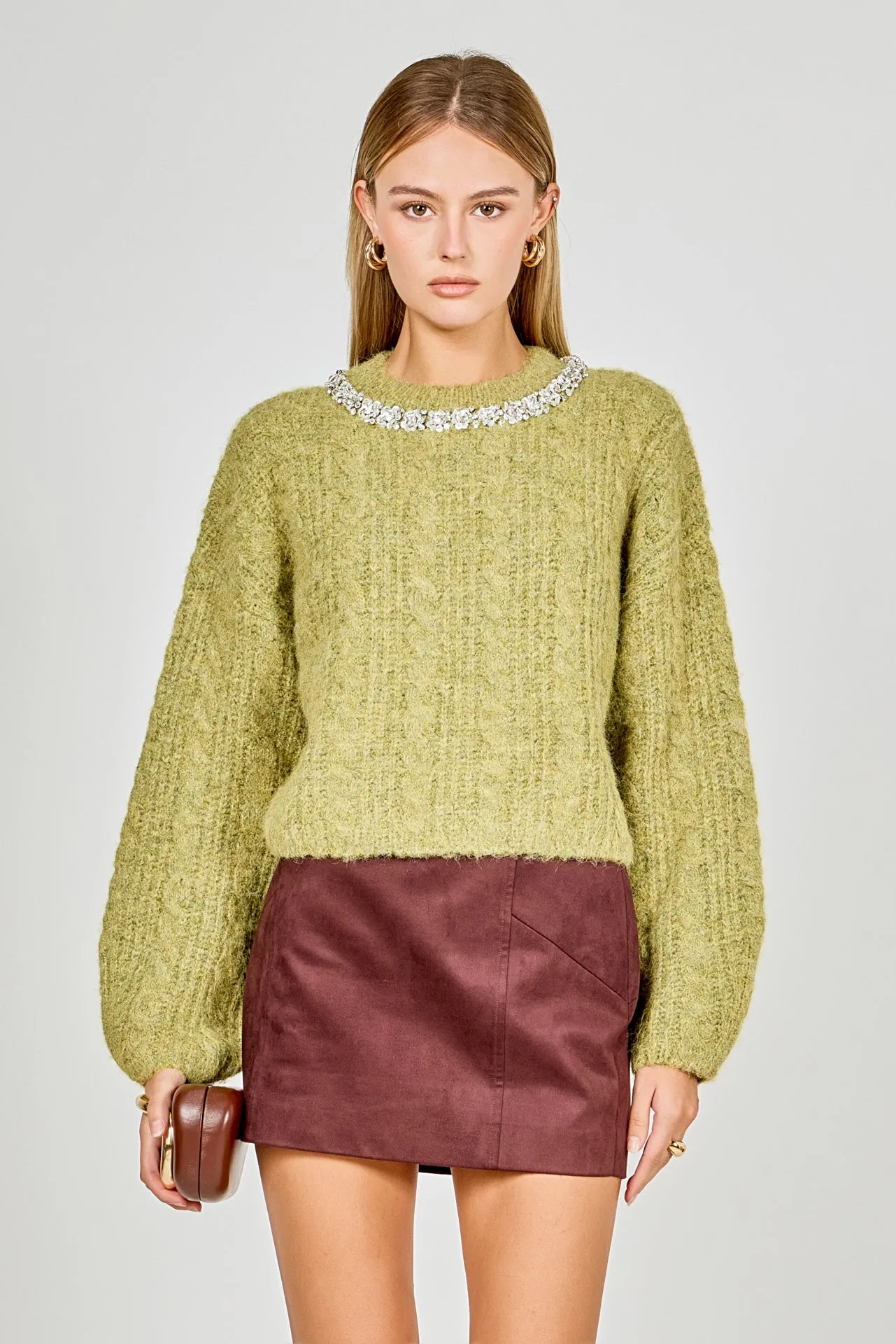 Jewel Embroidered Fuzzy Cable Knit Chunky Sweater sold by Endless Rose product image thumbnail 5