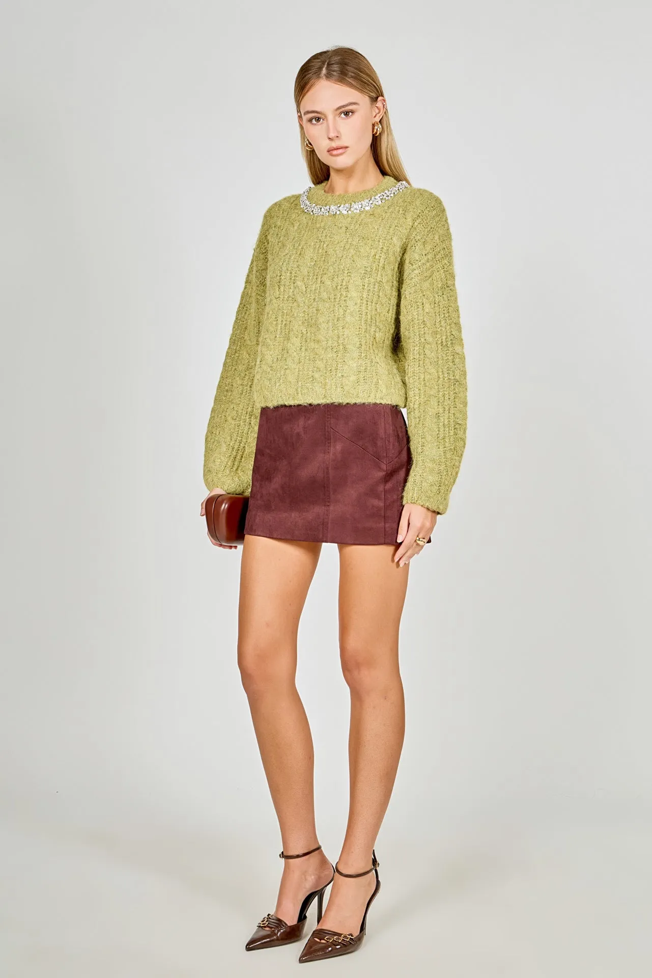 Jewel Embroidered Fuzzy Cable Knit Chunky Sweater sold by Endless Rose product image thumbnail 3